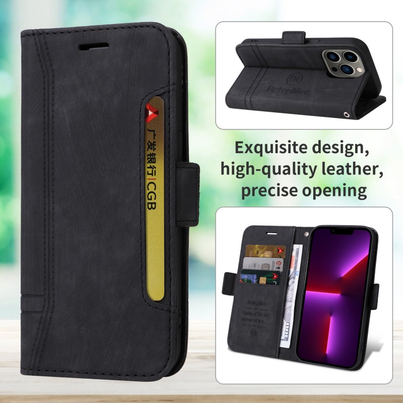 iPhone Compatible Flip-style Card Slot Phone Case with Wrist Strap and Buckle